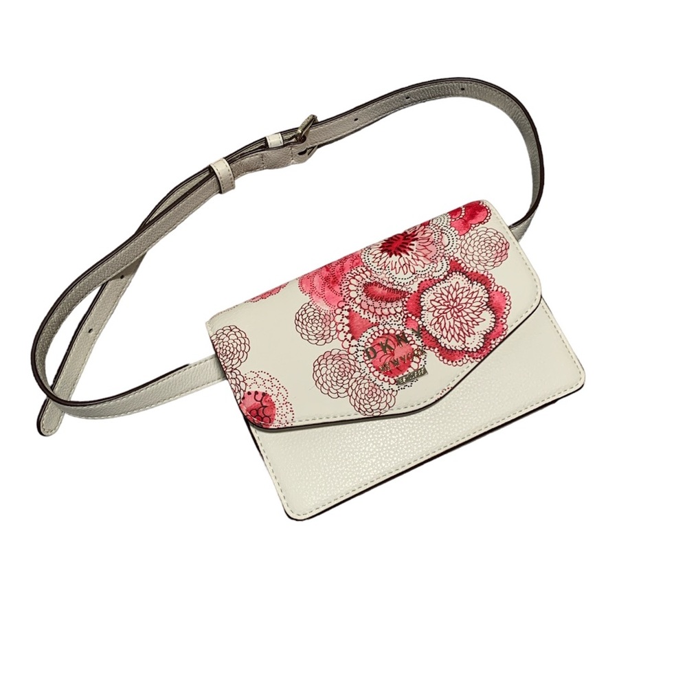 πΊπΊDONNA KARAN NEW YORK Whitney Floral Belt Bag In White/PinkπΊπΊ - Picture 7 of 9